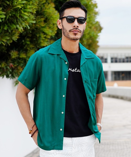 roshell(ロシェル)の「レーヨンオープンカラー半袖シャツ(シャツ/ブラウス・メンズ・アイボリー/ブラック/ブルー/カーキ/ネイビー/ダークグリーン/ベージュ系その他・LARGE/X-LARGE/MEDIUM)」の1枚目の写真