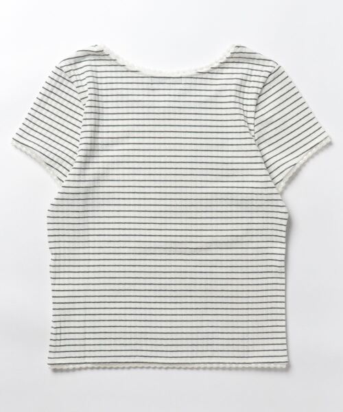 レース付き 半袖リブカットソー TINA：JOJUN（Tシャツ