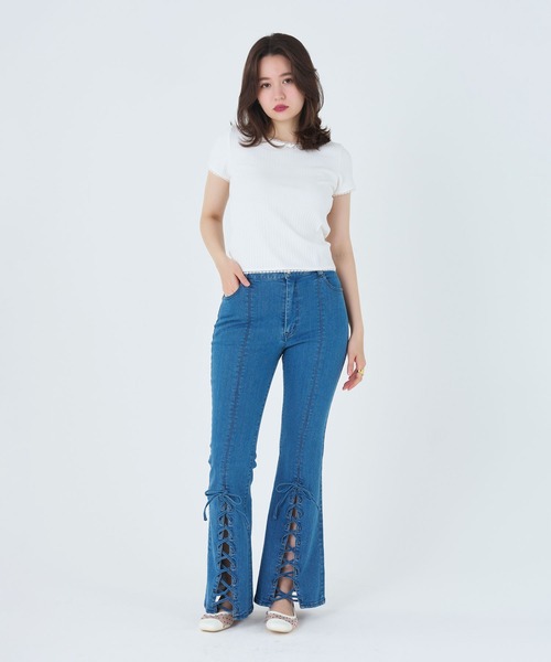 TINA：JOJUN（ティーナジョジュン）の「レース付き 半袖リブカットソー TINA：JOJUN（Tシャツ/カットソー・レディース・オフホワイト/ホワイト×ネイビー・M）」の13枚目の写真