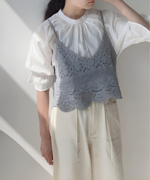 AS KNOW AS plus(アズノゥアズプラス)の「〇かぎ針ビスチェと5分袖ブラウス セット(シャツ/ブラウス・レディース・キナリ/ミント/ブルーグレー・FREE)」の3枚目の写真