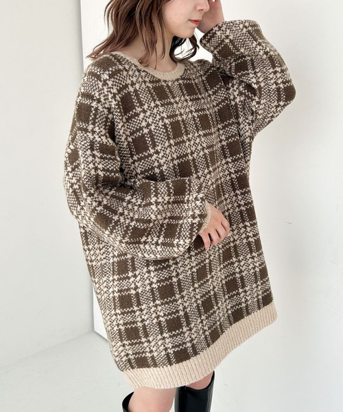 H. P. FRANCE　ハンドメイド　一点もの　総柄　ニット　チュニック H. P. FRANCEハンドメイド一点もの総柄ニットチュニック