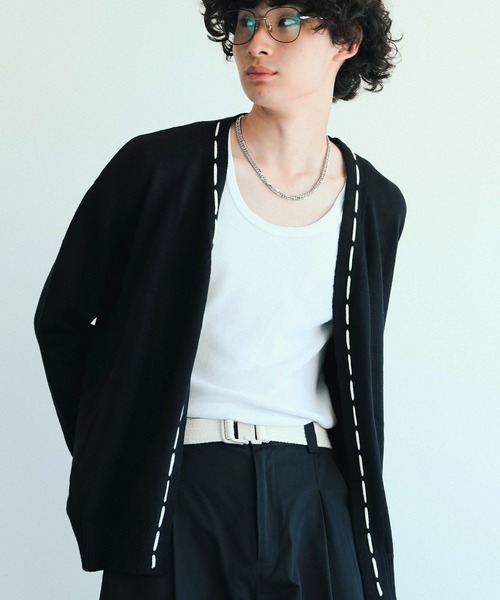 aimoha(アイモハ)の「aimoha men 紐ステッチオーバーサイズカーディガン(カーディガン/ボレロ・メンズ・ホワイト/ブラック・XL/M/L)」の19枚目の写真