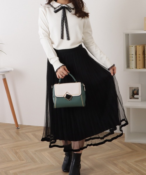 Lace Ladies（レースレディース）の「レースリボン襟付きニットトップス（ニット/セーター・レディース・ピンク/アイボリー/ブルー/グリーン/グレイッシュベージュ・FREE）」の21枚目の写真