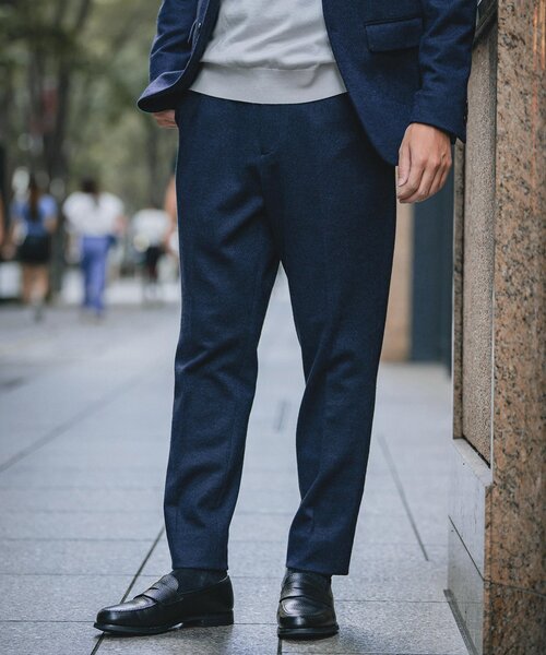 EDIFICE（エディフィス）の「コットン/ウール ジャージー イージースラックス【セットアップ着用可】（スラックス・メンズ・ネイビー/ブラックミックス/ブラック系その他/ダークブルー・LARGE/SMALL/X-LARGE/MEDIUM）」の3枚目の写真