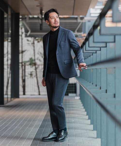 EDIFICE（エディフィス）の「コットン/ウール ジャージー イージースラックス【セットアップ着用可】（スラックス・メンズ・ネイビー/ブラックミックス/ブラック系その他/ダークブルー・LARGE/SMALL/X-LARGE/MEDIUM）」の21枚目の写真