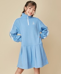 【再入荷】【コットン100％】ハーフZIPそでラインワンピ