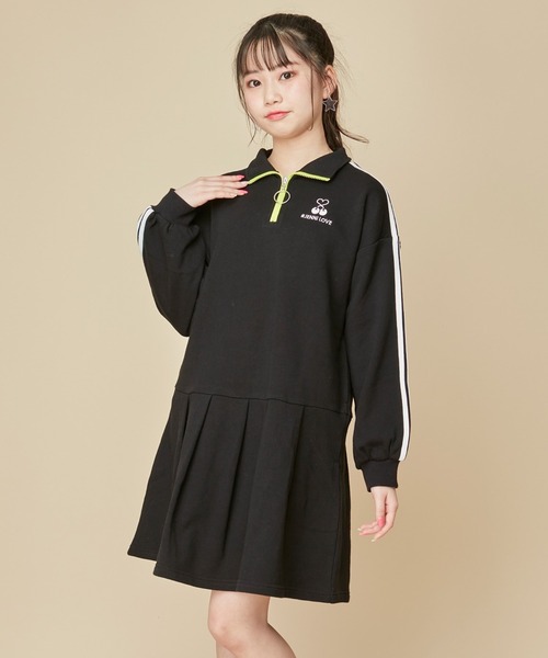 JENNI love（ジェニィラブ）の「【再入荷】【コットン100％】ハーフZIPそでラインワンピ（ワンピース・キッズ・ブラック/ブルー/グレー・130cm/140cm/150cm/160cm）」の2枚目の写真