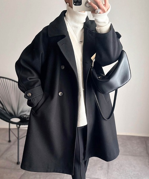 andme（アンドミー）の「ニットモッサスタンドカラー2wayコート（ステンカラーコート・レディース・ブラウン/ブラック/アイボリー/グレイッシュベージュ・M/L）」の3枚目の写真