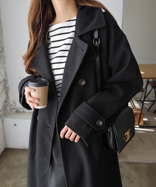 andme（アンドミー）の「ニットモッサスタンドカラー2wayコート（ステンカラーコート・レディース・ブラウン/ブラック/アイボリー/グレイッシュベージュ・M/L）」の20枚目の写真