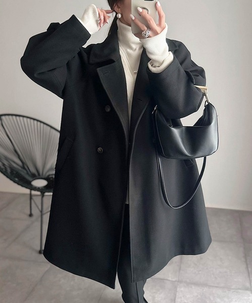 ニットモッサスタンドカラー2wayコート（ステンカラーコート）｜andme