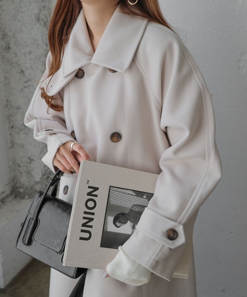 andme（アンドミー）の「ニットモッサスタンドカラー2wayコート（ステンカラーコート・レディース・ブラウン/ブラック/アイボリー/グレイッシュベージュ・M/L）」の15枚目の写真