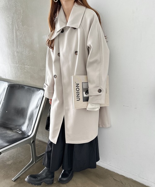 andme（アンドミー）の「ニットモッサスタンドカラー2wayコート（ステンカラーコート・レディース・ブラウン/ブラック/アイボリー/グレイッシュベージュ・M/L）」の14枚目の写真