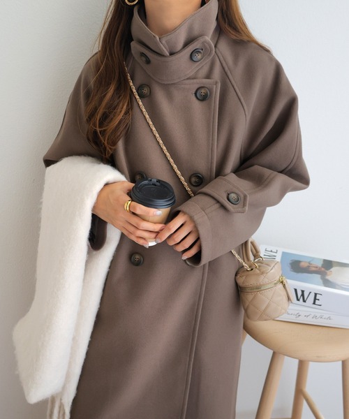 andme（アンドミー）の「ニットモッサスタンドカラー2wayコート（ステンカラーコート・レディース・ブラウン/ブラック/アイボリー/グレイッシュベージュ・M/L）」の13枚目の写真