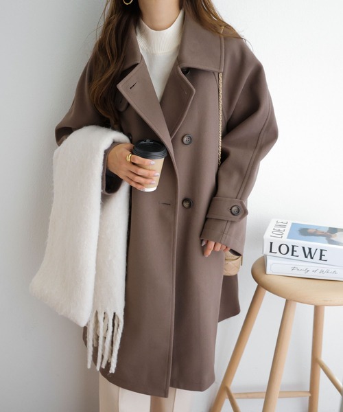 andme（アンドミー）の「ニットモッサスタンドカラー2wayコート（ステンカラーコート・レディース・ブラウン/ブラック/アイボリー/グレイッシュベージュ・M/L）」の10枚目の写真