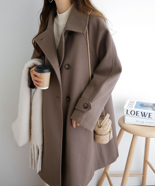 andme（アンドミー）の「ニットモッサスタンドカラー2wayコート（ステンカラーコート・レディース・ブラウン/ブラック/アイボリー/グレイッシュベージュ・M/L）」の11枚目の写真