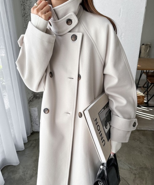 andme（アンドミー）の「ニットモッサスタンドカラー2wayコート（ステンカラーコート・レディース・ブラウン/ブラック/アイボリー/グレイッシュベージュ・M/L）」の19枚目の写真