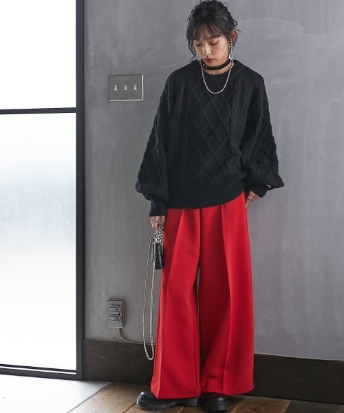 GEVS.(ジェイヴィス)の「<大きいサイズ> ボリュームスリーブケーブルニットプルオーバー GEVS.(ニット/セーター・レディース・オレンジ/ブラック/ブルー/アイボリー・L/LL/3L/4L/5L)」の12枚目の写真
