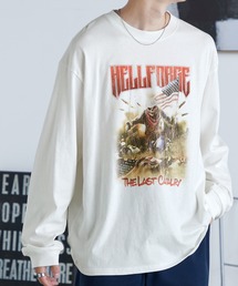 ビッグシルエット ヴィンテージライクロックデザインプリント長袖Tシャツ