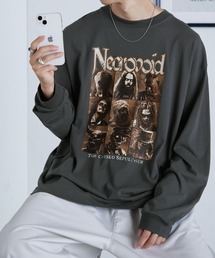 ビッグシルエット ヴィンテージライクロックデザインプリント長袖Tシャツ