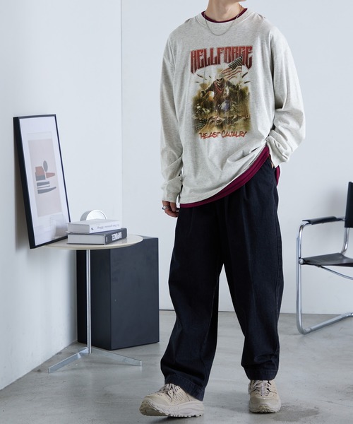 Anchor Smith（アンカー スミス）の「ビッグシルエット ヴィンテージライクロックデザインプリント長袖Tシャツ（Tシャツ/カットソー・メンズ・ホワイト系2/ホワイト系1/ネイビー/ライトグレー系1/チャコール/グレー系2/グレー系1/オフホワイト・M/L）」の13枚目の写真