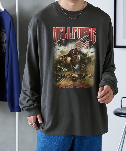 Anchor Smith（アンカー スミス）の「ビッグシルエット ヴィンテージライクロックデザインプリント長袖Tシャツ（Tシャツ/カットソー・メンズ・ホワイト系2/ホワイト系1/ネイビー/ライトグレー系1/チャコール/グレー系2/グレー系1/オフホワイト・M/L）」の15枚目の写真