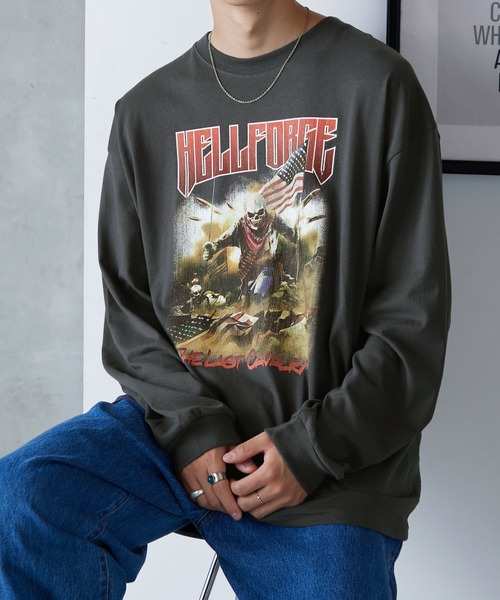 Anchor Smith（アンカー スミス）の「ビッグシルエット ヴィンテージライクロックデザインプリント長袖Tシャツ（Tシャツ/カットソー・メンズ・ホワイト系2/ホワイト系1/ネイビー/ライトグレー系1/チャコール/グレー系2/グレー系1/オフホワイト・M/L）」の17枚目の写真