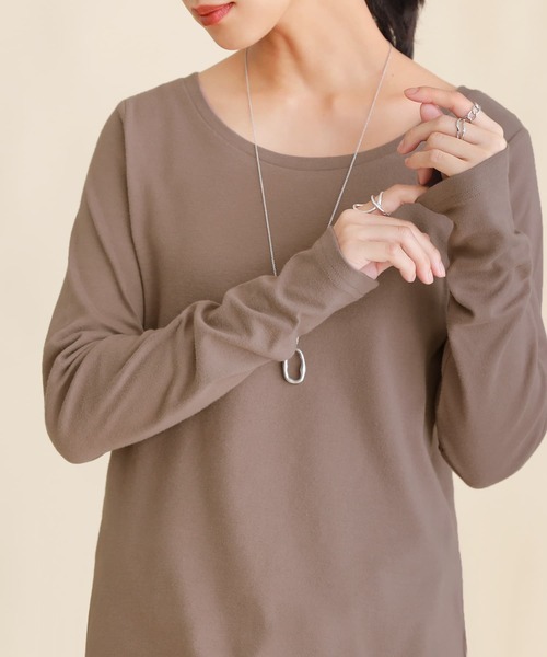 n'OrLABEL（ノアールレーベル）の「【機能素材】『ラウンドネックロンT』（Tシャツ/カットソー・レディース・ブラック/モカ/アイボリー/グレイッシュベージュ/ネイビー/チャコール/ボルドー・L/M/LL）」の4枚目の写真