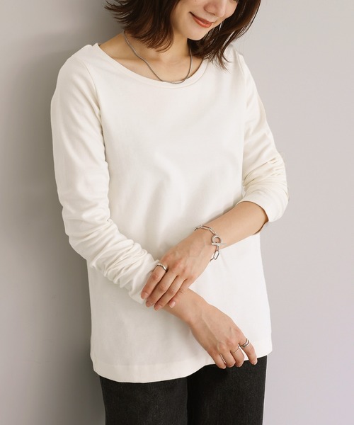 n'OrLABEL（ノアールレーベル）の「【機能素材】『ラウンドネックロンT』（Tシャツ/カットソー・レディース・ブラック/モカ/アイボリー/グレイッシュベージュ/ネイビー/チャコール/ボルドー・L/M/LL）」の10枚目の写真