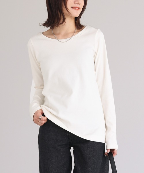 n'OrLABEL（ノアールレーベル）の「【機能素材】『ラウンドネックロンT』（Tシャツ/カットソー・レディース・ブラック/モカ/アイボリー/グレイッシュベージュ/ネイビー/チャコール/ボルドー・L/M/LL）」の11枚目の写真