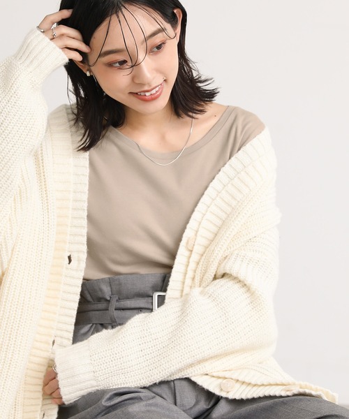 n'OrLABEL（ノアールレーベル）の「【機能素材】『ラウンドネックロンT』（Tシャツ/カットソー・レディース・ブラック/モカ/アイボリー/グレイッシュベージュ/ネイビー/チャコール/ボルドー・L/M/LL）」の8枚目の写真