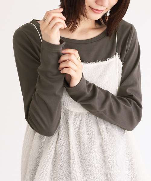 n'OrLABEL（ノアールレーベル）の「【機能素材】『ラウンドネックロンT』（Tシャツ/カットソー・レディース・ブラック/モカ/アイボリー/グレイッシュベージュ/ネイビー/チャコール/ボルドー・L/M/LL）」の12枚目の写真