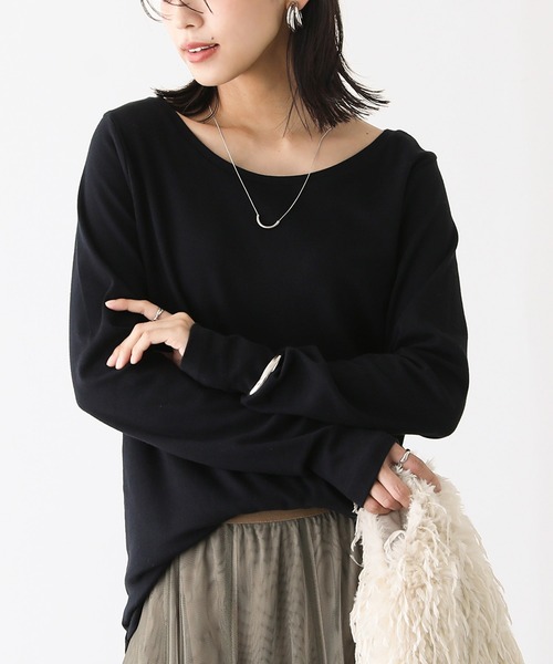 n'OrLABEL（ノアールレーベル）の「【機能素材】『ラウンドネックロンT』（Tシャツ/カットソー・レディース・ブラック/モカ/アイボリー/グレイッシュベージュ/ネイビー/チャコール/ボルドー・L/M/LL）」の14枚目の写真