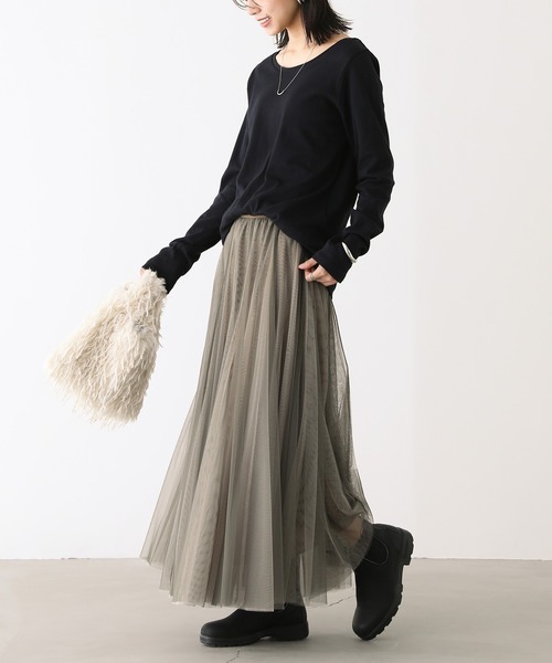 n'OrLABEL（ノアールレーベル）の「【機能素材】『ラウンドネックロンT』（Tシャツ/カットソー・レディース・ブラック/モカ/アイボリー/グレイッシュベージュ/ネイビー/チャコール/ボルドー・L/M/LL）」の16枚目の写真