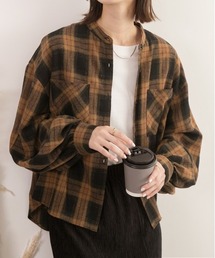 バンドカラー チェックシャツ