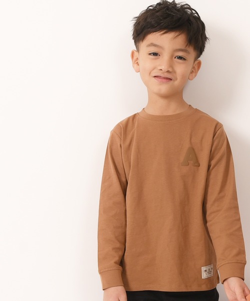 LEAD（リード）の「OCS認証 オーガニックコットン100% ロゴ【イニシャル A】長袖Tシャツ（Tシャツ/カットソー・キッズ・キャメル/カーキ/インディゴブルー/マスタード/コーラル・130/150/110/90/140/100/120）」の4枚目の写真