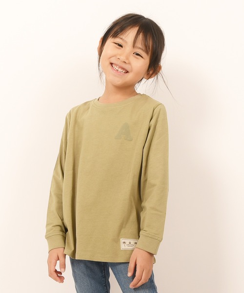 LEAD（リード）の「OCS認証 オーガニックコットン100% ロゴ【イニシャル A】長袖Tシャツ（Tシャツ/カットソー・キッズ・キャメル/カーキ/インディゴブルー/マスタード/コーラル・130/150/110/90/140/100/120）」の2枚目の写真