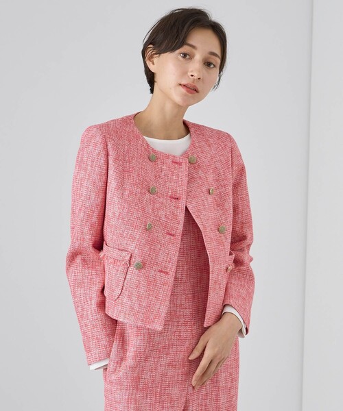 ANAYI（アナイ）の「メランジツイードノーカラー ジャケット（ノーカラージャケット・レディース・ネイビー/ピンク/ダークインディゴブルー・36/38/34）」の11枚目の写真