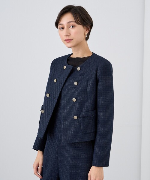 ANAYI（アナイ）の「メランジツイードノーカラー ジャケット（ノーカラージャケット・レディース・ネイビー/ピンク/ダークインディゴブルー・36/38/34）」の19枚目の写真