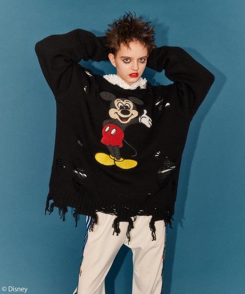 Candy Stripper（キャンディストリッパー）の「MICKEY MOUSE / DAMAGE ニット（ニット/セーター・レディース・アイボリー/ブラック/レッド・2）」の4枚目の写真