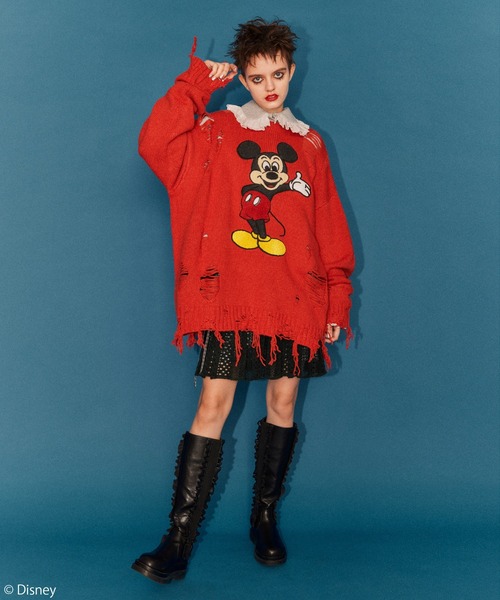 Candy Stripper（キャンディストリッパー）の「MICKEY MOUSE / DAMAGE ニット（ニット/セーター・レディース・アイボリー/ブラック/レッド・2）」の15枚目の写真