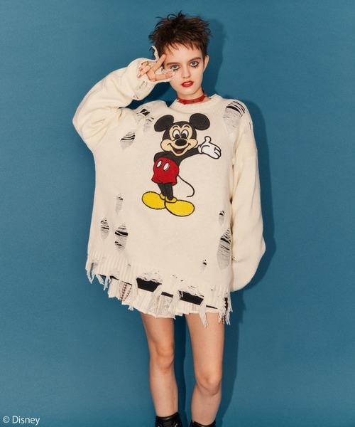 キャンディ ストリッパー ミッキー マウス ダメージ ニット/ディズニー Candy Stripper（キャンディストリッパー）の「MICKEY MOUSE