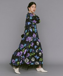 オリジナルプリント ローズ柄ティアードワンピース