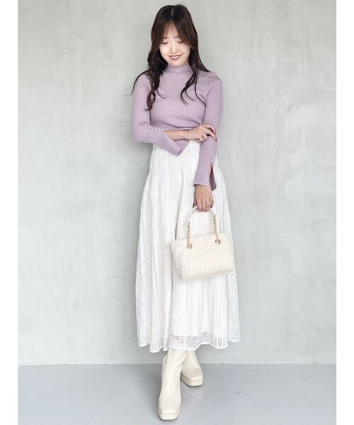 MERCURYDUO（マーキュリーデュオ）の「パール付きフレアスリーブリブニット（ニット/セーター・レディース・アイボリー/チャコールグレー/ブラック/ラベンダー/ベージュ・FREE）」の14枚目の写真