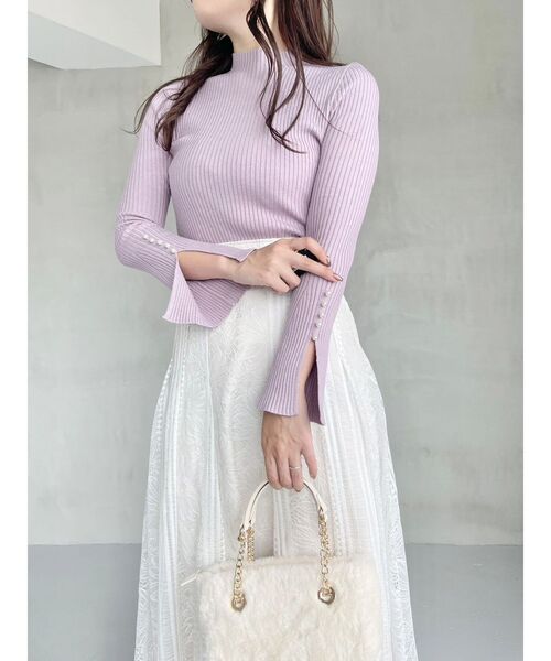 MERCURYDUO（マーキュリーデュオ）の「パール付きフレアスリーブリブニット（ニット/セーター・レディース・アイボリー/チャコールグレー/ブラック/ラベンダー/ベージュ・FREE）」の15枚目の写真