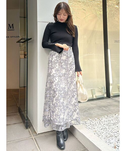 MERCURYDUO（マーキュリーデュオ）の「パール付きフレアスリーブリブニット（ニット/セーター・レディース・アイボリー/チャコールグレー/ブラック/ラベンダー/ベージュ・FREE）」の18枚目の写真