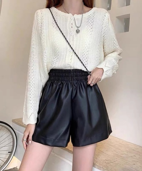 shopnikoniko（ショップニコニコ）の「合成皮革 ハイウエスト ショートパンツ（その他パンツ・レディース・ブラウン/ブラック・フリー）」の7枚目の写真
