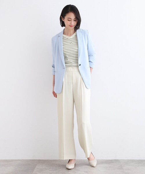 INDIVI／V.A.I ネイビー パンツスーツ L 日本製／通勤スーツ】プレシャスドビー テーパードパンツ