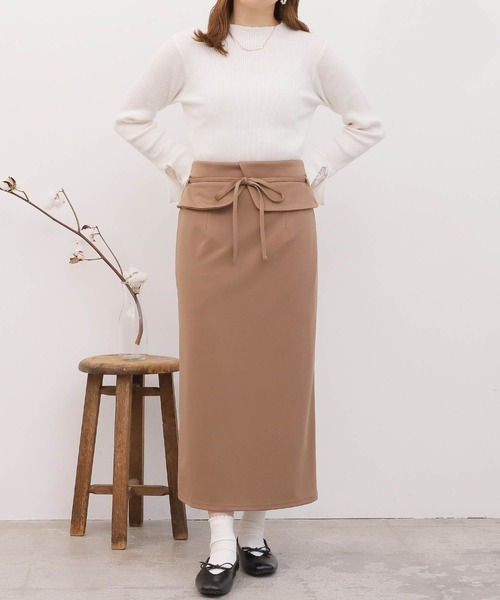mil（ミル）の「【150㎝前後の小柄さんサイズ】デザインベルト2WAYナロースカート【リボン取り外し可能】（スカート・レディース・ブラック/モカ/アイボリー・S/XS/M）」の16枚目の写真
