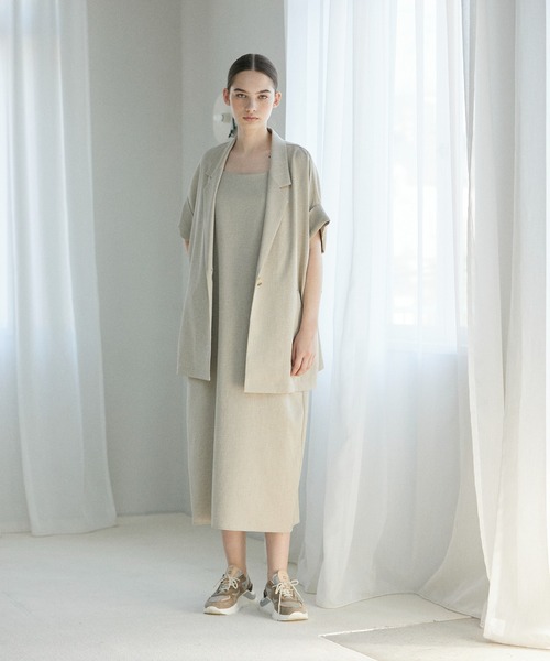 INED CLARO（イネドクラロ）の「リニーブッチャーハーフスリーブジャケット【セットアップ対応】（テーラードジャケット・レディース・ベージュ/チャコールグレー・フリー）」の12枚目の写真