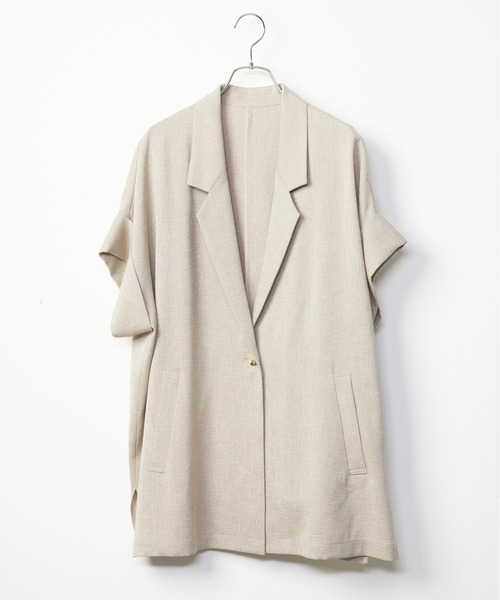 INED CLARO（イネドクラロ）の「リニーブッチャーハーフスリーブジャケット【セットアップ対応】（テーラードジャケット・レディース・ベージュ/チャコールグレー・フリー）」の16枚目の写真